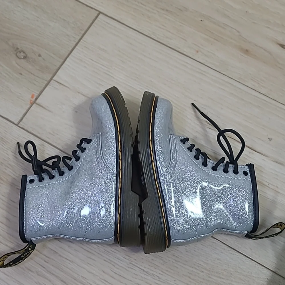 Dr. Martens Kids' Shimmering Silver Boots Size 8